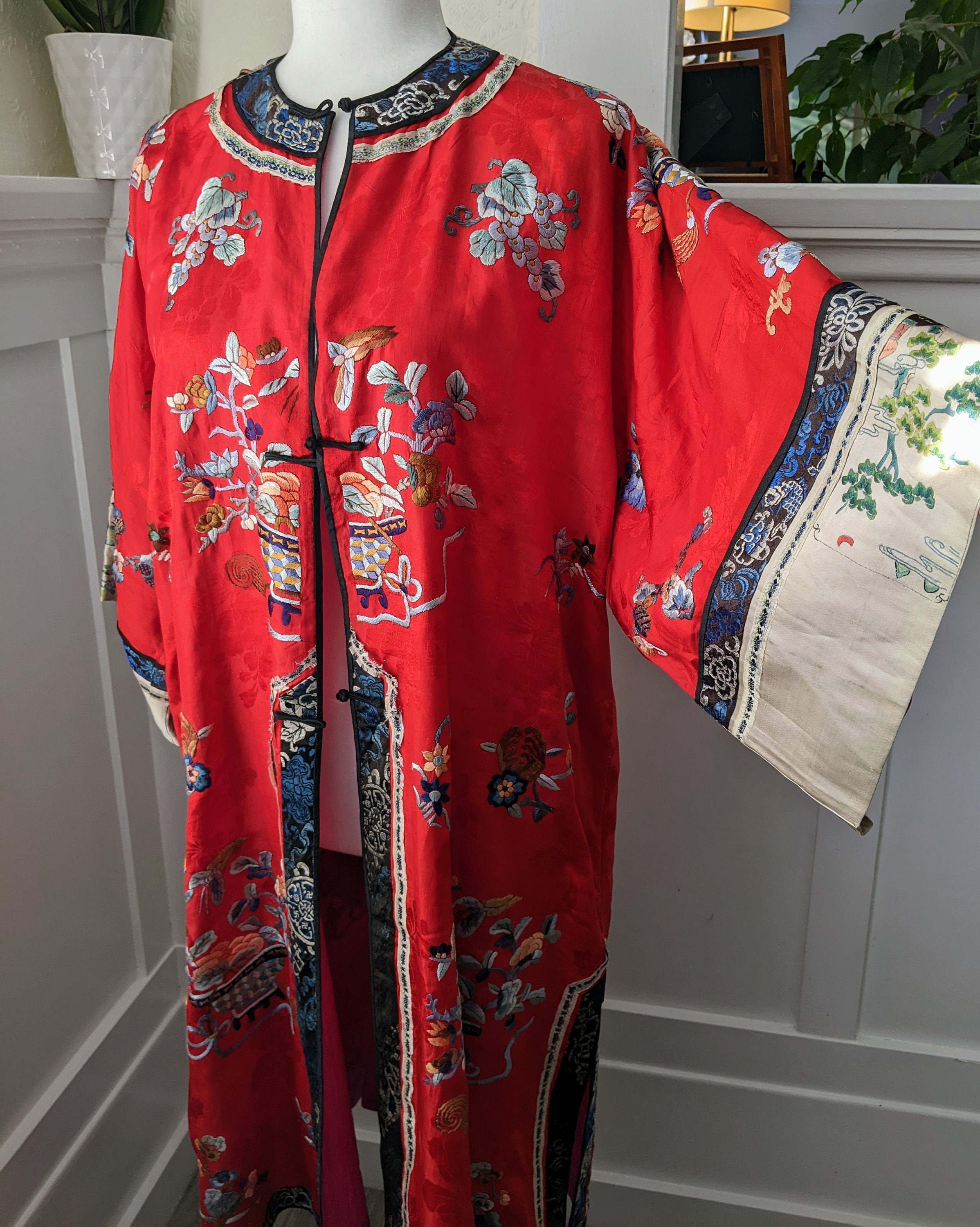 Qing Dyansty Robe Antique Qing Dynasty Embroidered Silk Robe: Red Floral Chinese Robe ...