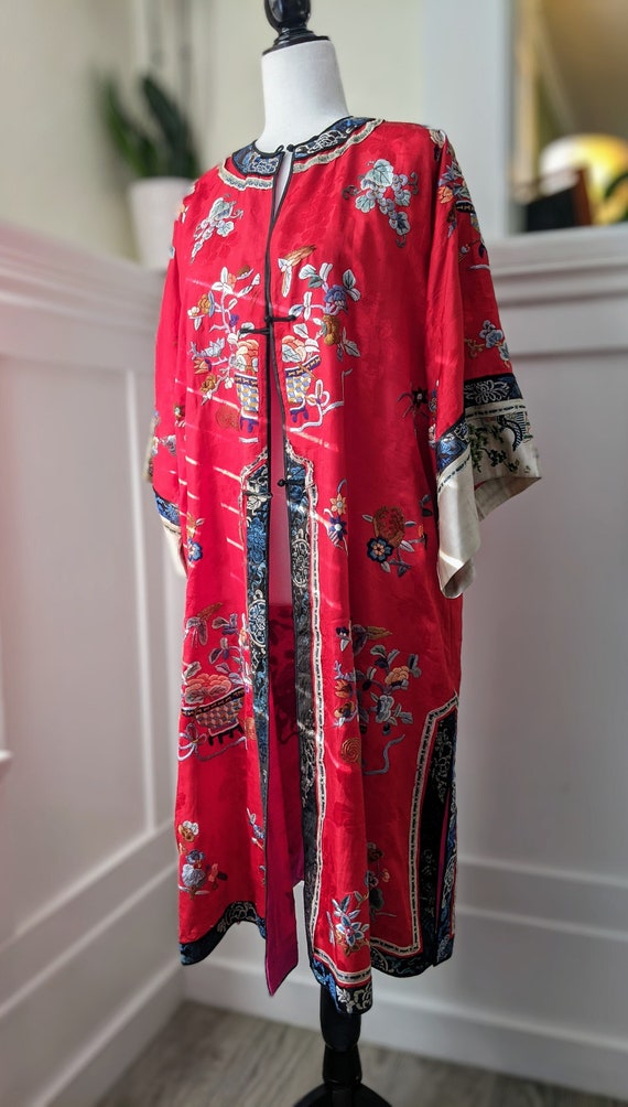 Antique 19th Century Qing Dynasty Embroidered Silk