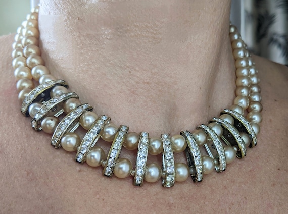 Opulent 40's Vintage Pearl Necklace, Luxury Vinta… - image 2