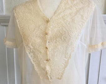 Vintage Wedding Jacket, Sheer Lace Top Size S/M