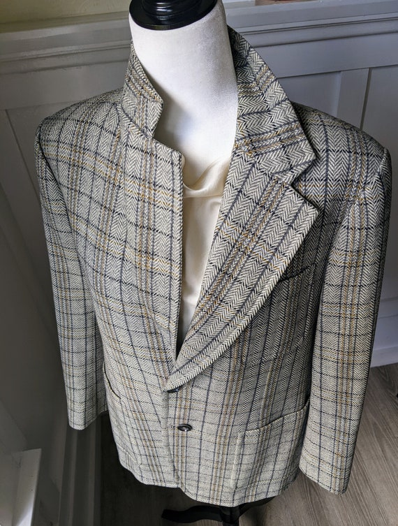Vintage 70s/80s Grey & White Woven Speckled Tweed CIRCLE S Western Sports Coat Blazer