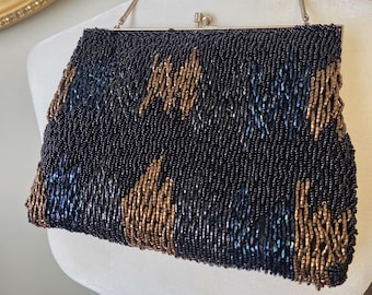 Vintage Beaded Art Deco Clutch: Handmade Iridescent Evening Bag