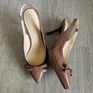 Vintage Patent Leather Pumps by Enzo Angiolini circa 1990&#39;s size 8.5 Dark Tan Like New