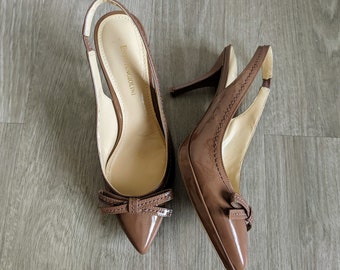 Vintage Patent Leather Pumps by Enzo Angiolini circa 1990's size 8.5 Dark Tan Like New