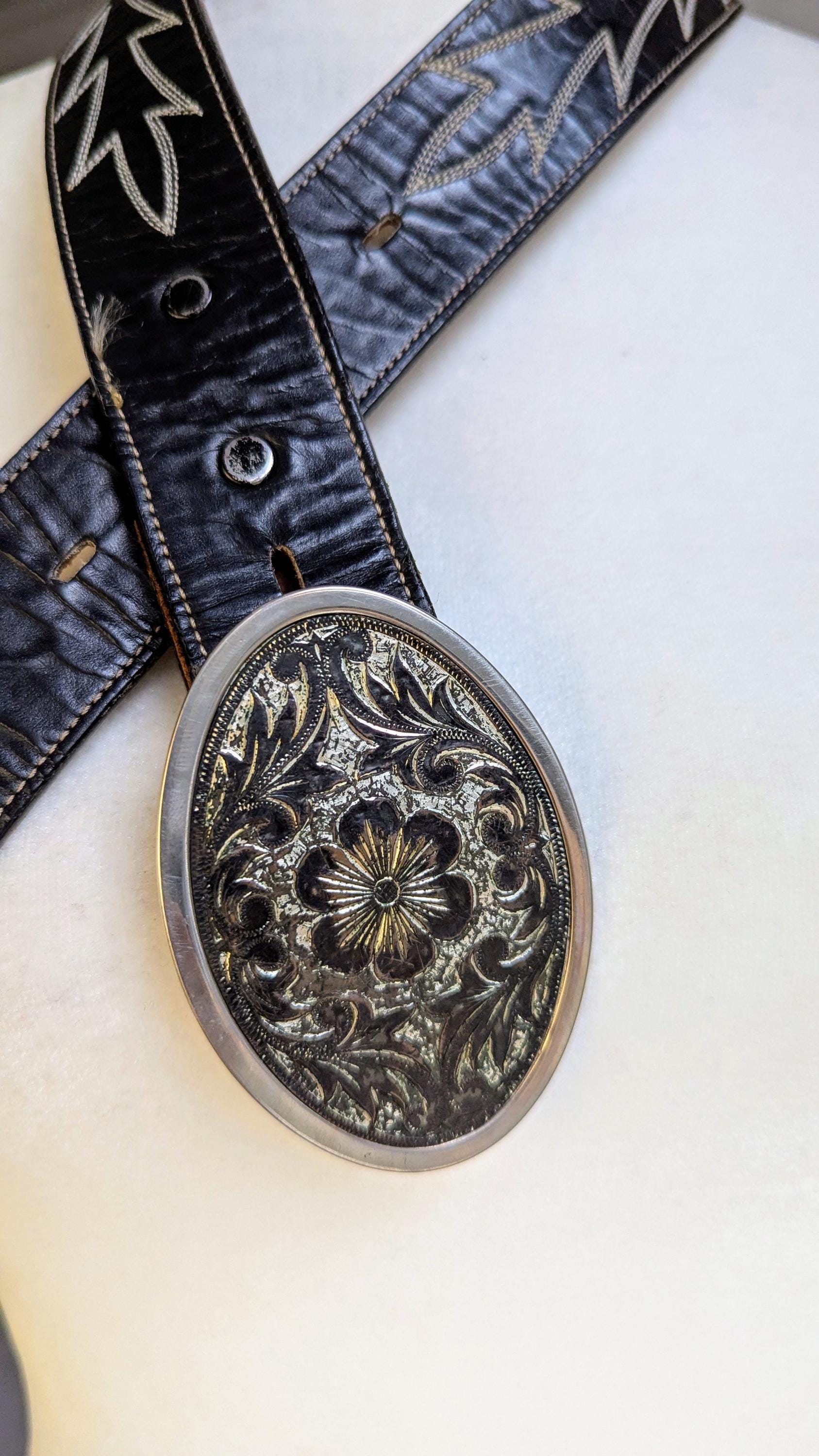 COPY - Vintage Tony Lama Leather & Silver Belt Vintage Tony Lama Silver Heart Brown Leather belt – Holy Thrift main image 4