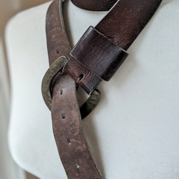 Vintage Wide Leather Belt, Heavy Leather Belt Size 38