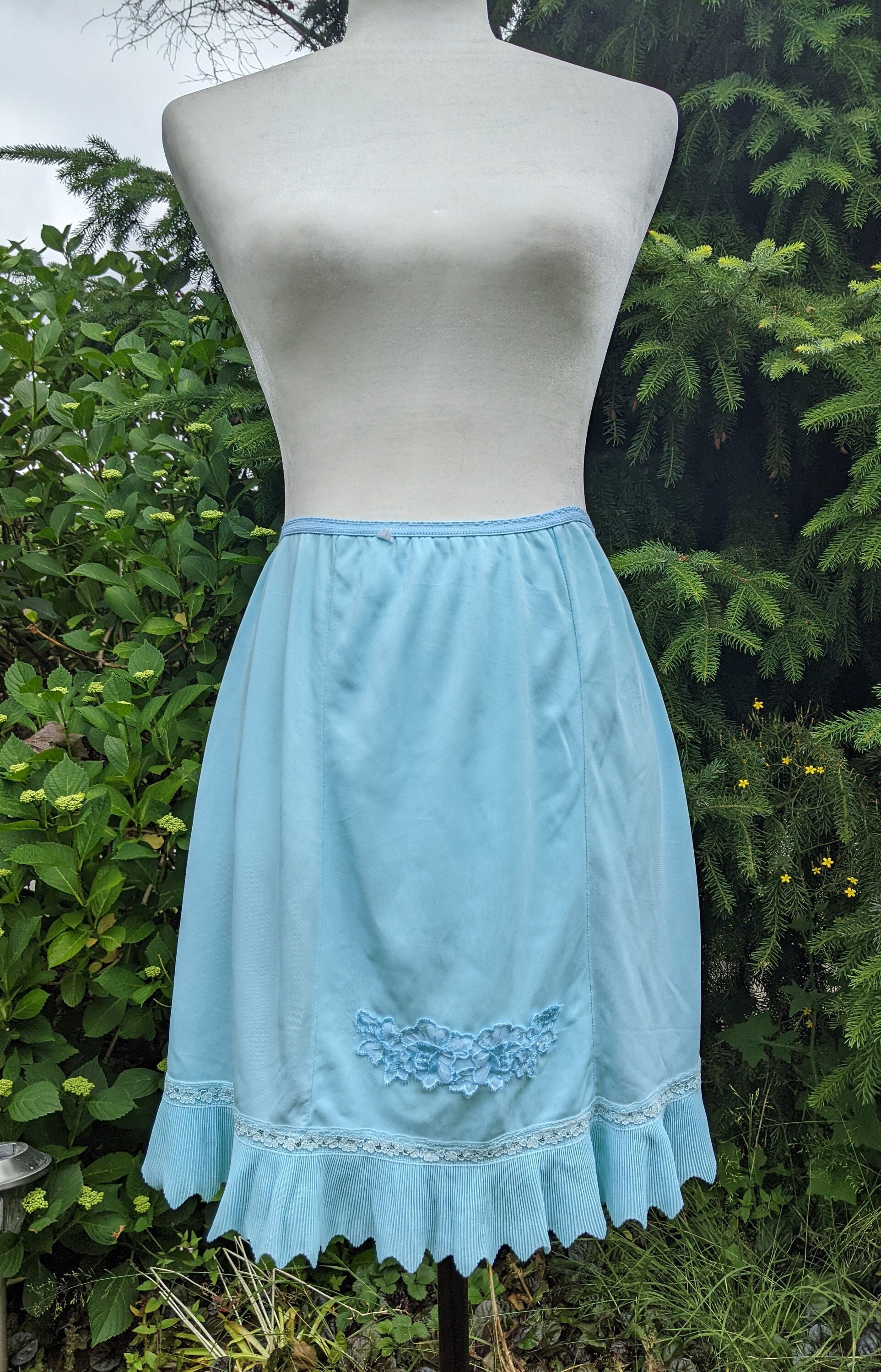 Foral Lace Trim Solid Skirt Side Split Stretch Half Slips - Temu Canada