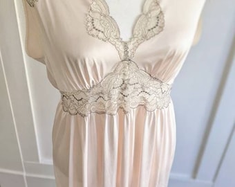 Vintage 30's Style Maxi Pale Pink Slip Dress by Charnos UK Circa 1970's Size 6-8