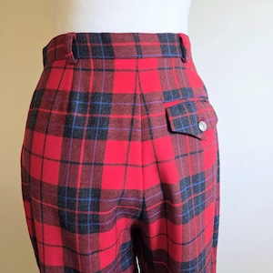 Vintage High Waisted Plaid Pants, 80's Red Pants Size S