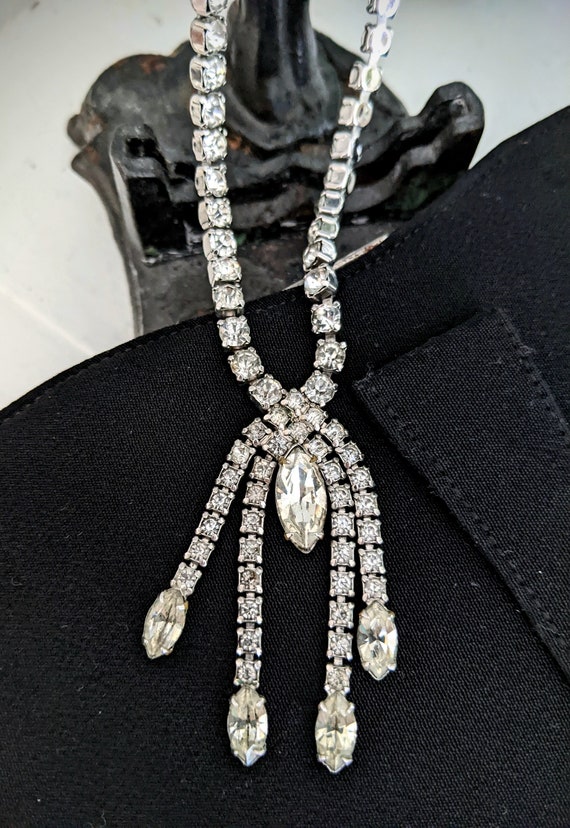 Vintage Coro Art Deco Rhinestone Pendant Necklace - image 1