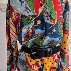 Vintage 80&#39;s Novelty Silk Blouse, Equestrian Silk Shirt  Size M