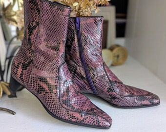 Vintage Prada Purple Python Booties Size 6.5, Prada Ankle Boots