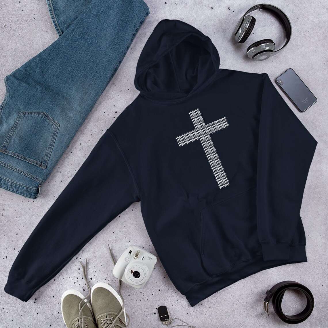 Christian Cross Hoodie in Assorted Colors W/ Tiny White Etsy UK