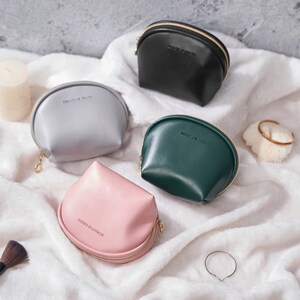 Small fashion leather make up bag, mini leather zip pouch, small cosmetic purse, coin bag for women