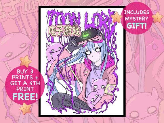Dark Anime Girl Wall Art Anime Aesthetic Print Gothic Emo Gamer Room Art  Gaming Gift Pink Pastel Egirl Horror Lofi Purple Anime 