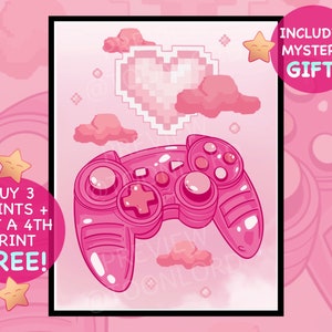 Gamer room wall art, controller pixel poster, gamer art print gift, pink pastel aesthetic, egirl kawaii gamer, cute gamer girl art, Pixel