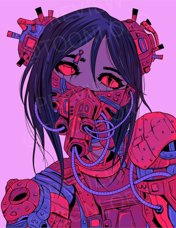Cyberpunk Anime Girl by Toon Lord Anime Aesthetic Wall Art