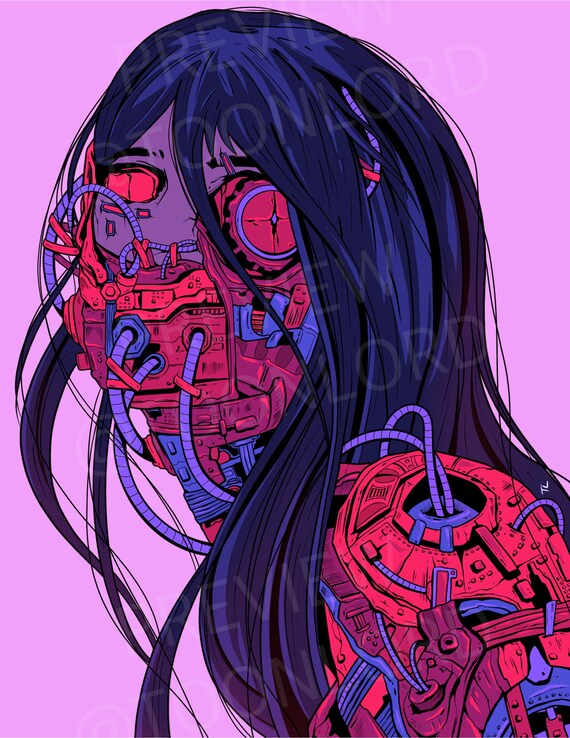 Cyberpunk Anime Girl by Toon Lord Anime Aesthetic Wall Art 