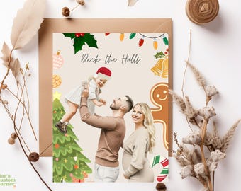 Custom Watercolor Christmas Card: Family Portrait (Digital Download)
