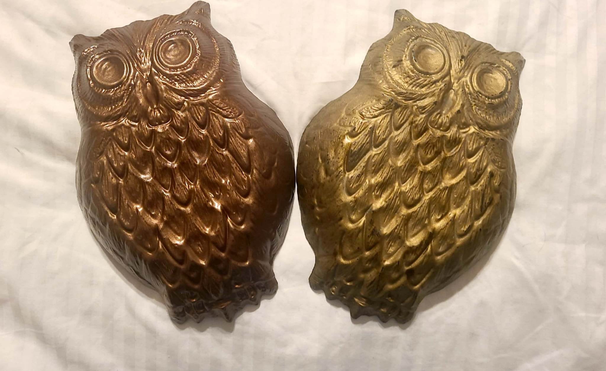 Two Akcam Rose Gold and Gold  Shimmer Owl Small Side Plates Turkish Glass, both vintage one new cond