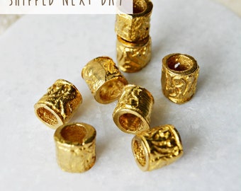Perles dorées en laiton pour cheveux type locs, dreadlocks, tresses ou boxtresses