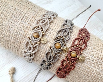 Bracelet macramé en pierre fine au choix et pendentif indien en laiton