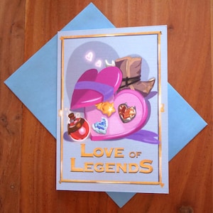 Cartão de Dia dos Namorados LoL, cartão inspirado em League of Legends, cartão de Dia dos Namorados