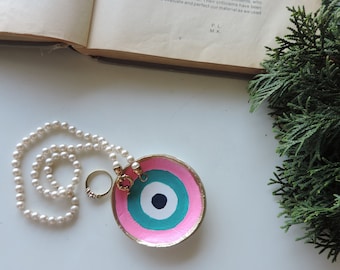 Evil Eye Ring Dish, Pink Evil Eye Trinket Dish, Clay Ring Dish, Ring Holder,  Spiritual Gift, Greek Baptism Favor, Symbolic Gifts