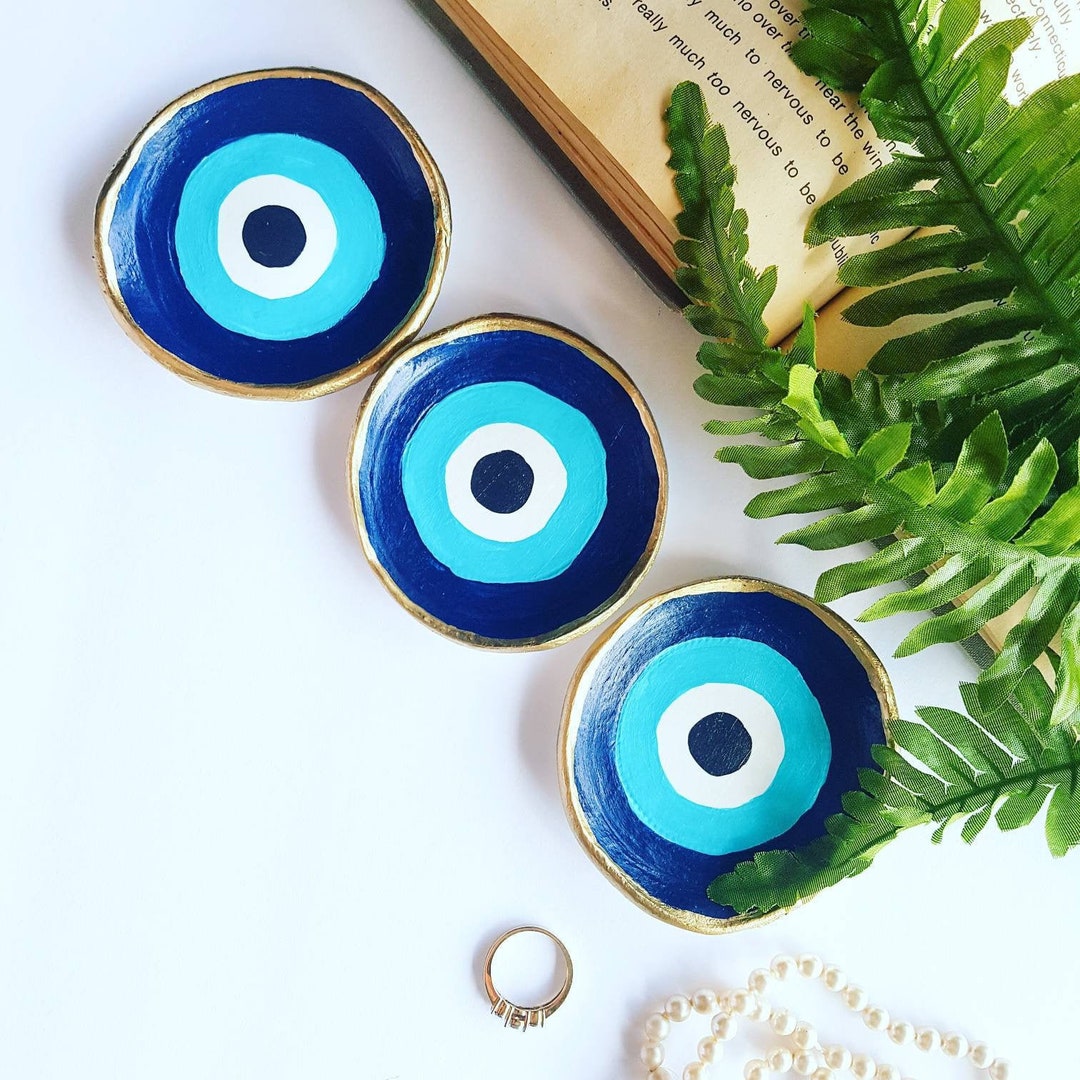 Evil Eye Ring Dish, Handmade Trinket Dish, Clay Jewelry Dish