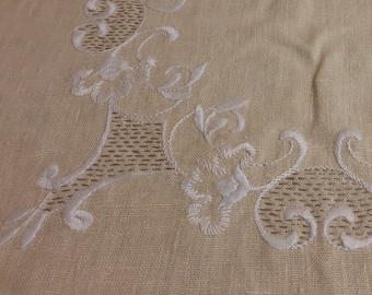Vintage Yellow White Embroidery Cotton fabric m size tablecloth , vintage tablecloth , kitchen tablecloth , yellow tablecloth textiles  (2)