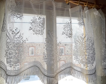 Vintage floral Net valance curtain , White floral valance curtain , vintage curtains, Retro valance , cafe curtain (2)