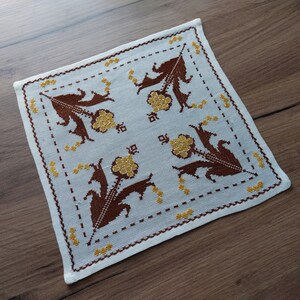 Cross stitch embroidered vintage square doily , table mat, table decor, Scandinavian vintage hand embroidery , Home textile (E4)