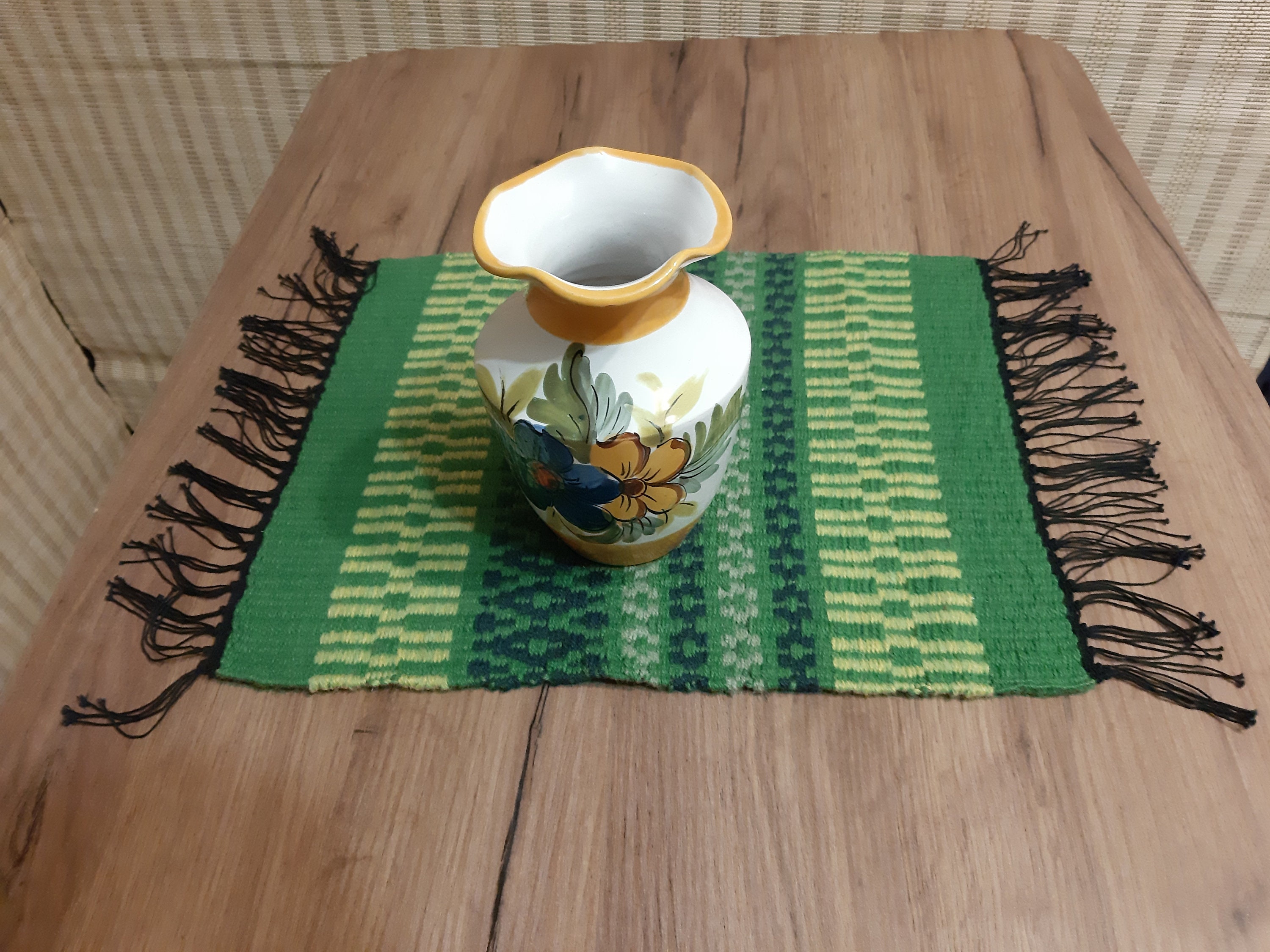 Vintage woven Wool green table mat pot holder vase mat Etsy