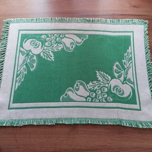 Vintage woven cotton table mat, green white fruits table mat (E2)