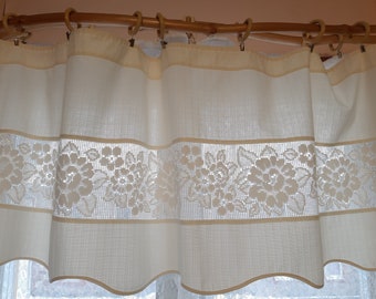 Vintage Light yellow - white Synthetic valance curtain , vintage valance, retro valance, kitchen valance classic valance rustic valance (1)