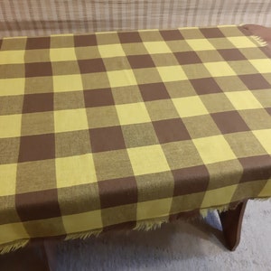 Vintage woven Yellow brown tablecloth, Kitchen tablecloth, Small tablecloth , Square tablecloth , retro tablecloth , summer tablecloth (1)