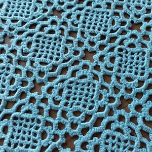 Light blue square Handmade vintage doily , Vase center piece, crochet doily ,Kitchen warming, living room warming, vintage textile (E3)