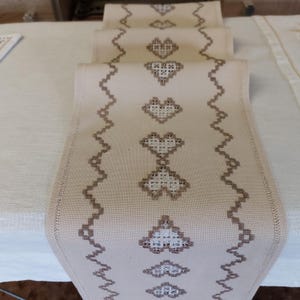 Caminho de mesa bordado escandinavo vintage Hardanger, topo de mesa, toucador de mesa (E4)