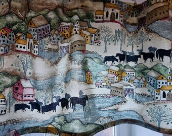 Vintage country city scene printed cotton valance curtain, cafe curtain, kitchen curtain, Vintage Home textile (E2)