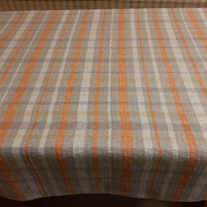 Vintage woven Linen gray white orange yellow tablecloth , kitchen tablecloth , tablecloth vintage, retro tablecloth, textiles vintage (3)