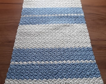 Vintage handmade Thick cotton short table runner, table topper, table mat , blue white table decor (E2)