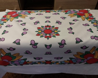 Vintage fruits printed cotton tablecloth, square vintage table cover, retro kitchen tablecloth , vintage kitchen warming gift (E1)