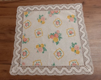 Vintage floral Cotton fabric Print - lace edges tablecloth - table mat , Summer tablecloth , Scandinavian vintage Handmade tablecloth (5)