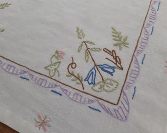 Vintage Hand embroidered square table mat, vintage Scandinavian textile (E2)