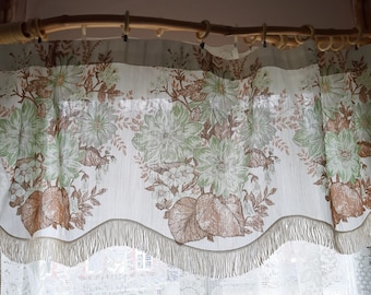 Vintage Floral Beige green Brown Scandinavian valance curtain, Kitchen valanece, curtains vintage, Cafe curtain, Summer curtains Retro (4)