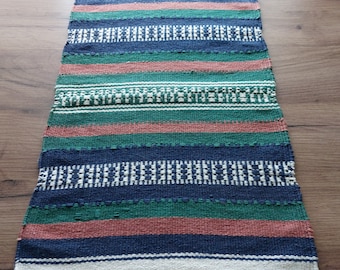 Unused Vintage Handwoven thick cotton table mat, Striped cotton table topper, vintage table dress , Scandinavian vintage Home textile (E4)