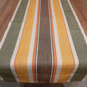 Vintage Linen Woven Striped Short table runner ,Yellow orange beige green brown striped table runner, table linens , Easter runner (E2)