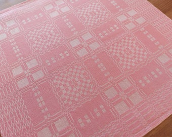 60s woven cotton + linen table mat , pink table mat, Scandinavian vintage table topper, kitchen table mat , table linens (E1)