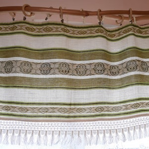 Vintage woven Green white valance curtain, Retro valance, folk valance, cafe curtain, Rustic valance, valance curtai (1)