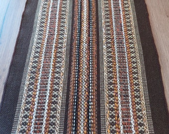 Vintage woven acrylic table topper, table mat , short table runner, Vintage decorative brown table dressing , vintage Home textile (E2)